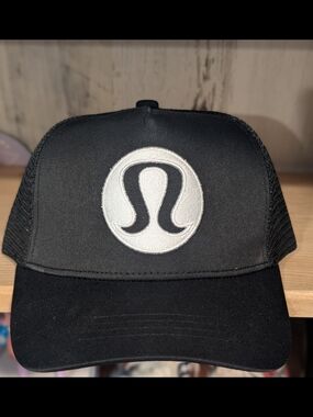 lululemon athletica Black Mesh Trucker Hat with White Logo